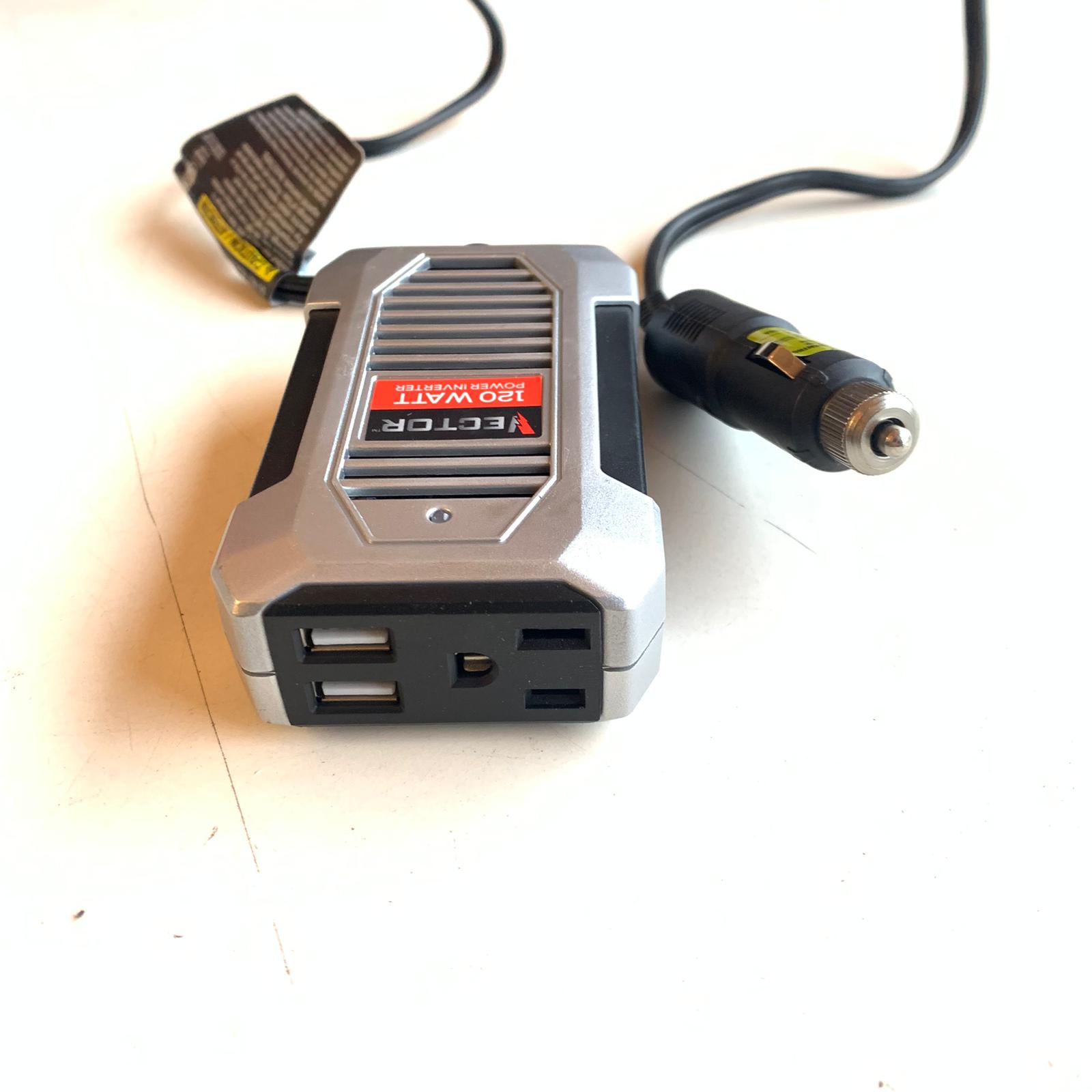 120 Watt Power Inverter, 12V DC, 120V AC, Dual USB Charging Ports (PI120SV) 120 Watt Power Inverter, 12V DC, 120V AC, Dual USB Charging Ports (PI120SV)